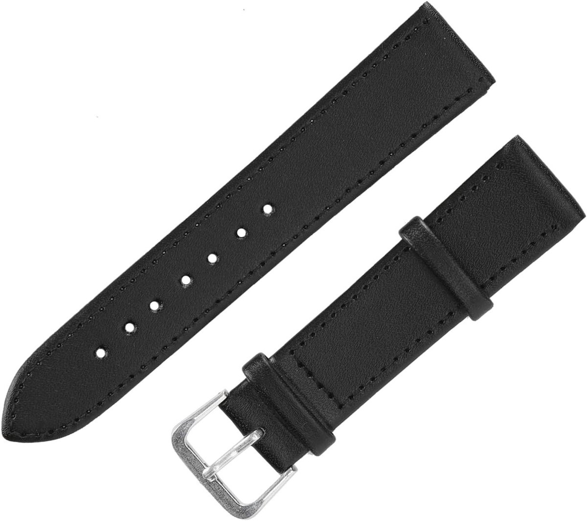 Horlogebandje met Gesp van PU-leer, Vervangende Universele Horlogeband voor Heren en Dames - Zwart - 20mm Breedte