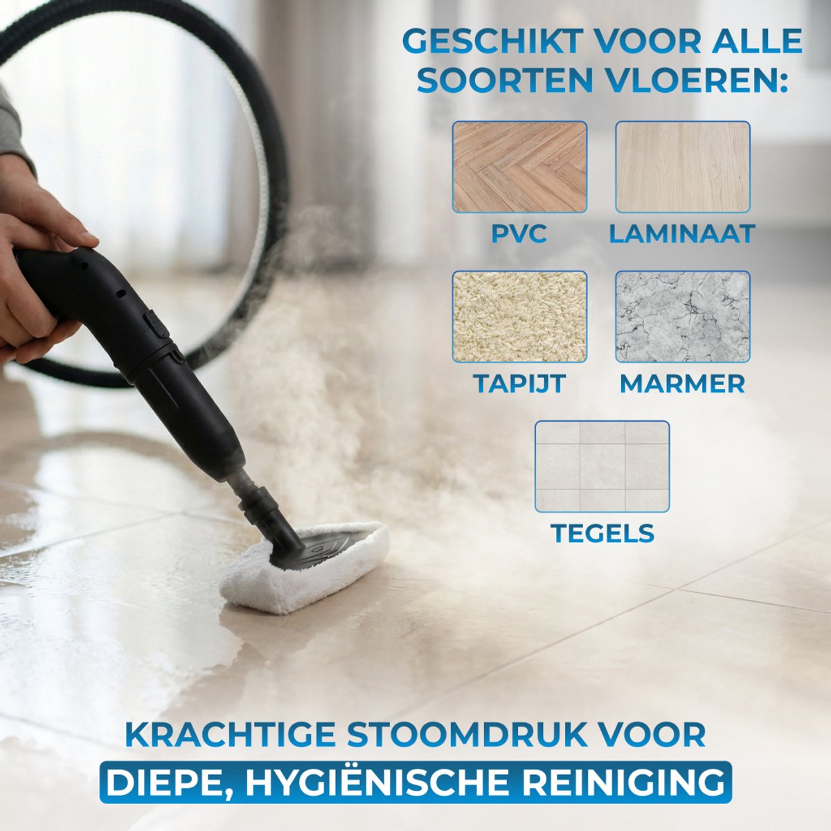 Powell Stoomreiniger - Tapijtreiniger - Handstoomreiniger - Vlekkenreiniger - Stoomapparaat - Reinigingsmachine - 2000W - Inclusief accessoires - Voor vloer, bank, badkamer, tapijt en ramen - Zwart thumbnail 3