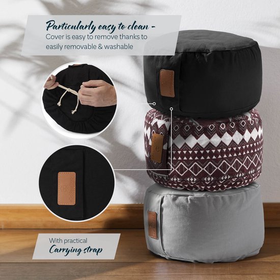 #DoYourYoga - Yoga kussen - »Vishnu« - rond meditatiekussen met bio-organische boekweit schalen vulling - H:15cm, diam.30cm - zwart van #DoYourYoga — afbeelding 3