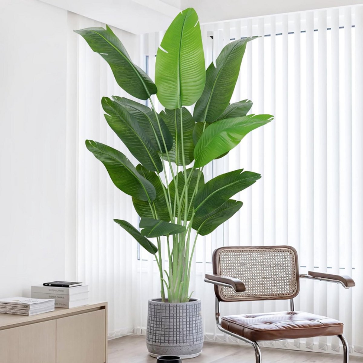 BOG Kunst Strelitzia Plant 200CM - Grote Tropische Kunst Palm Met 15 Bladeren - Realistische Paradijsvogelplant In Pot Voor Woonkamer Kantoor En Tuin groente