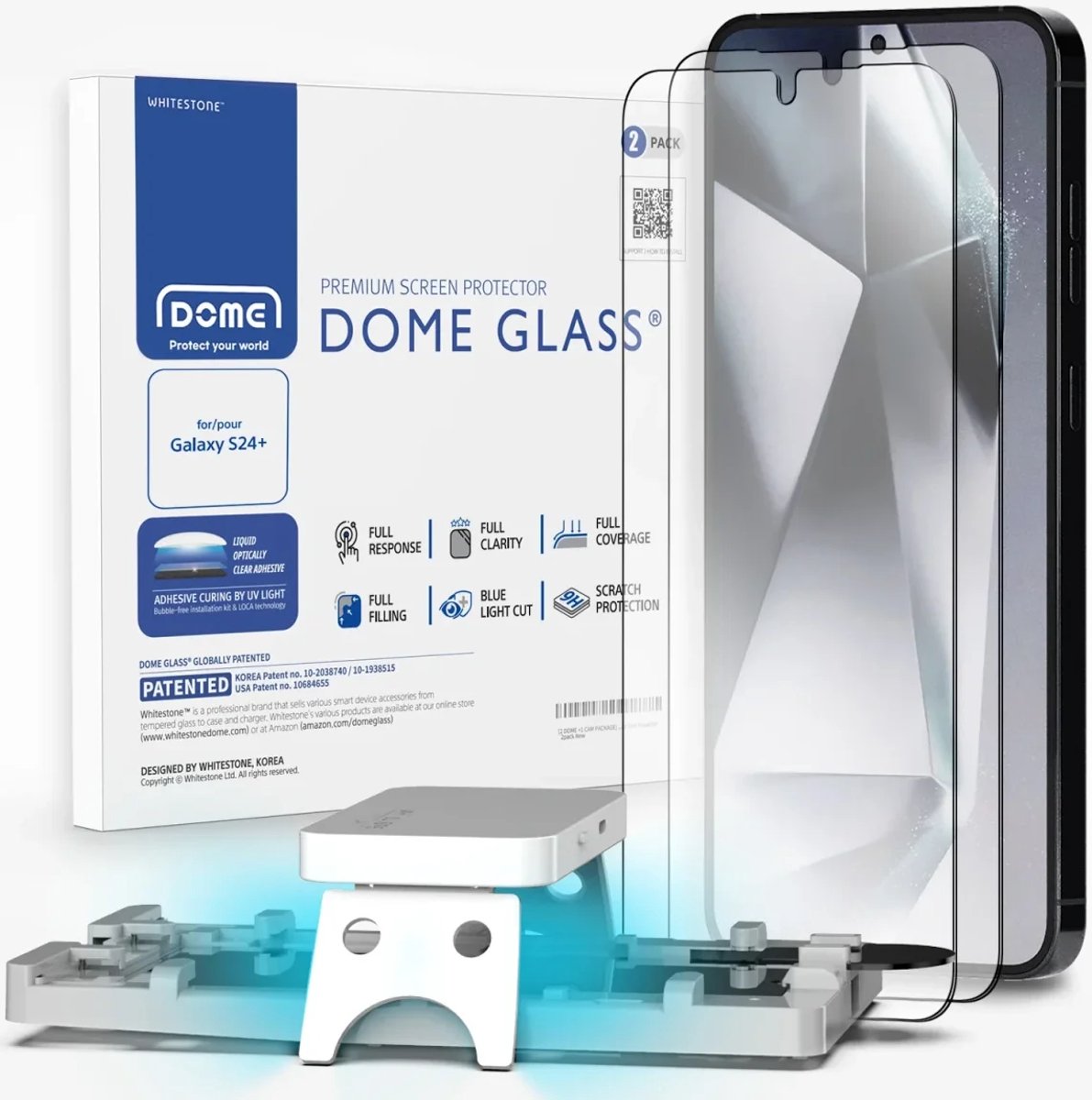 Whitestone Dome Glass Geschikt voor Samsung Galaxy S24 Plus - Tempered Glass Screen Protector - met UV Uithardingslamp en Installatie Jig - Gemakkelijke Installatie - Duo Pack