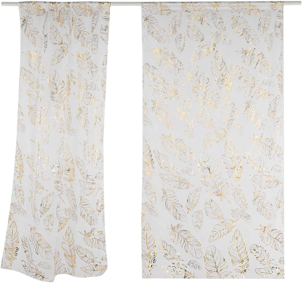 Lente Drukgordijnen Set - Wit - Decoratieve Tule Ramen - Voile Panelen - Hete Stempel Patroon - Slaapkamer Woonkamer - Goud - Stijlvolle Raamdecoratie