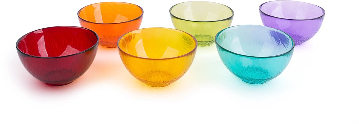 Excelsa Italiaans Design set van 6 scratch gekleurde glazen kommen 16 cm