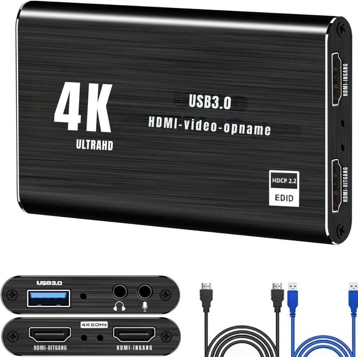 REN® Videorecorder - Videorecorder vhs - Vhs speler - 4K HDMI Video Capture Card - 1080p 60FPS - Zwart -15cm x 13cm x 4cm