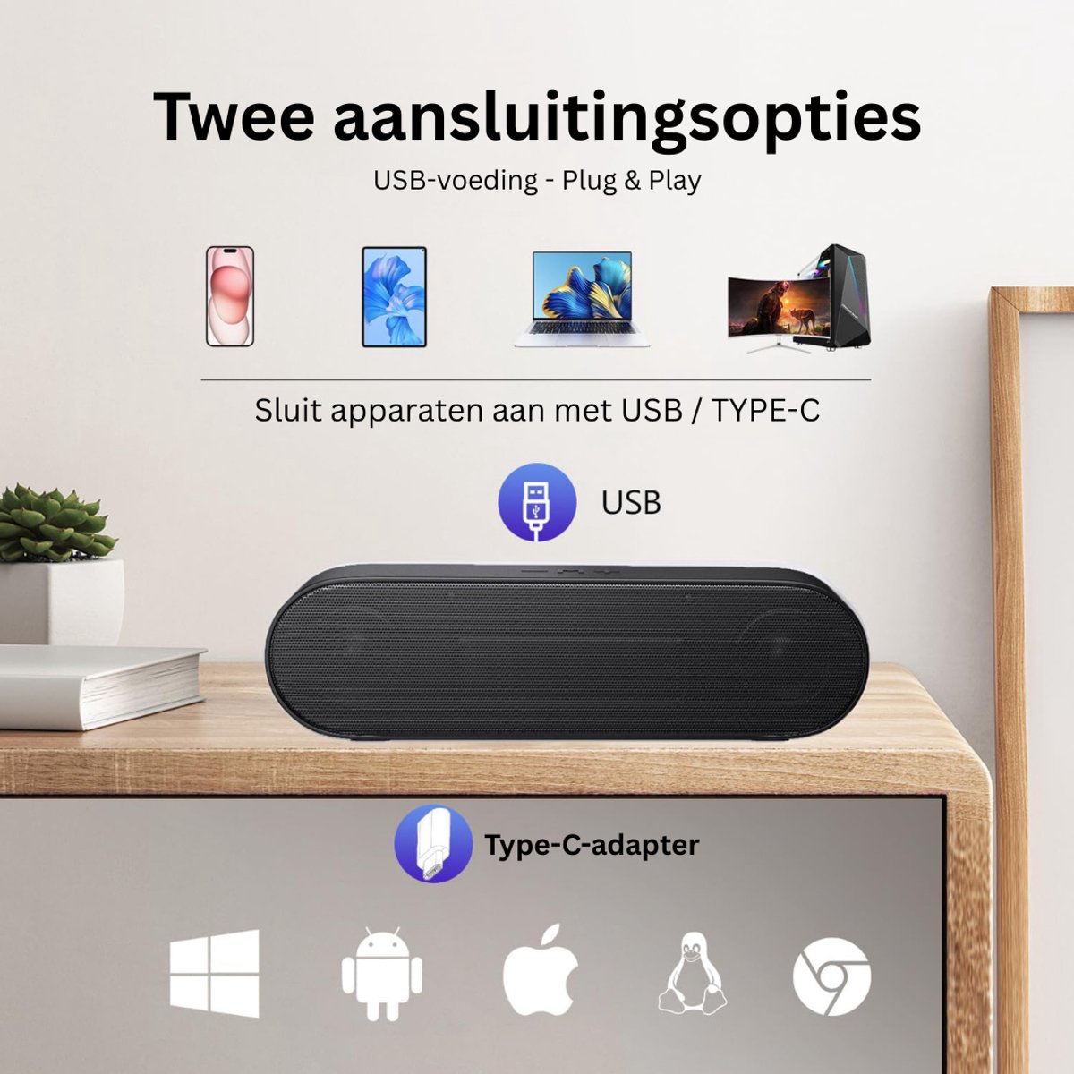 NBAP® Soundbar PC - 8W Plug & Play Speaker - Zwart - afbeelding 3