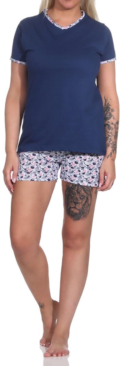 Normann Zomerse damespyjama met korte mouwen en bloemenprint - 123 205 10 152 marine