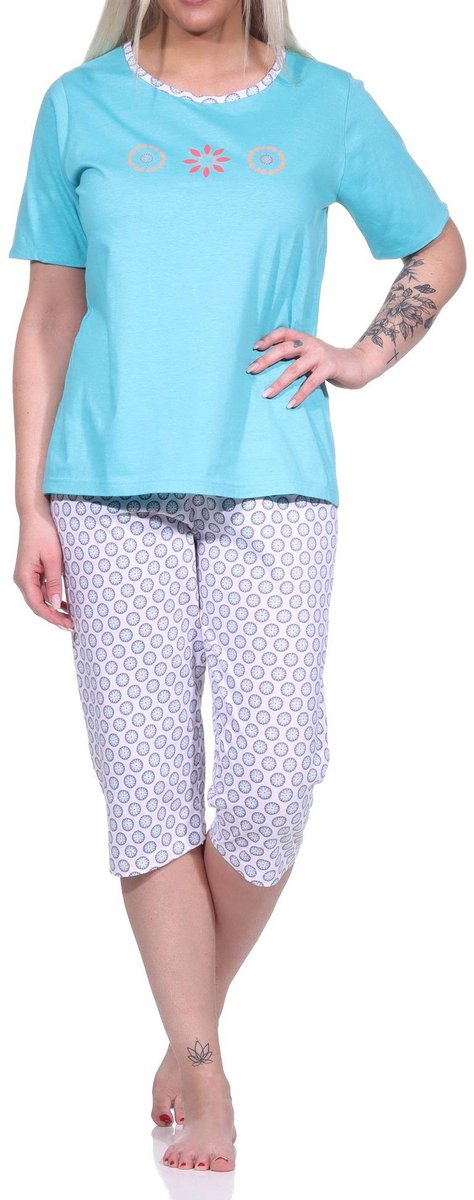 Normann Capri damespyjama, pyjama met bloemetjesmotief en capri broek - 123 204 10 153 türkis