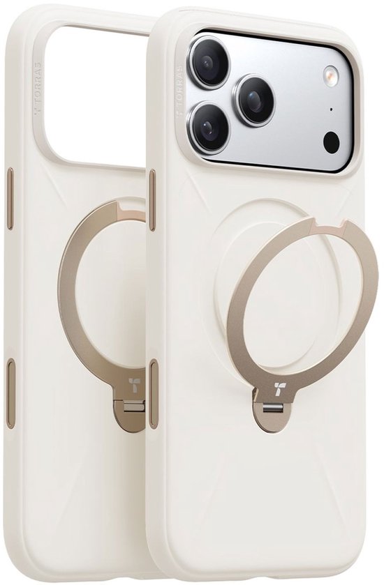 Wit Torras iPhone hoesje, opengewerkt, met open ringstandaard.