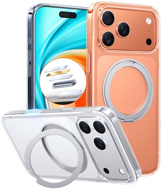 Coque TORRAS compatible avec Apple iPhone 17 Pro Max - UPro Ostand Pro - Compatible MagSafe - Coque arrière aimantée - Ring rotatif à 360 ° - Transparente