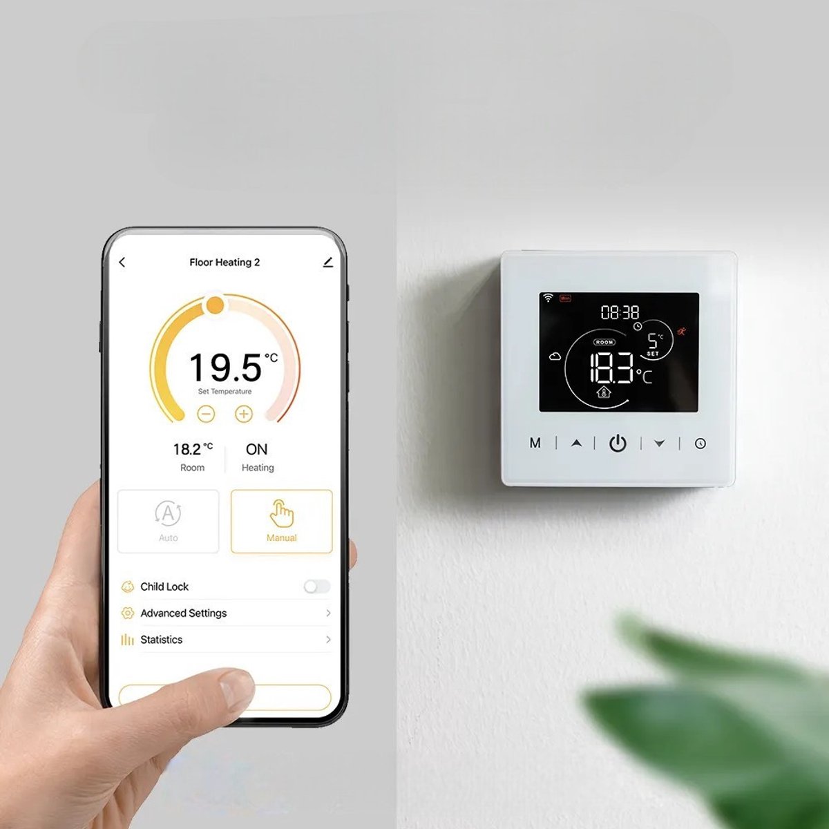 Opbouw Thermostaat | Wifi | Touchscreen bediening | 2 draads installatie | Energie statistieken | Tuya app | Google Home integratie | Wit thumbnail 6
