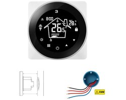 Wifi Inbouw Thermostaat | Touchscreen | Inbouwmontage | Elektrische Vloerverwarming | 16A | Tuya Smart Life | Google Home Alexa | Zwart