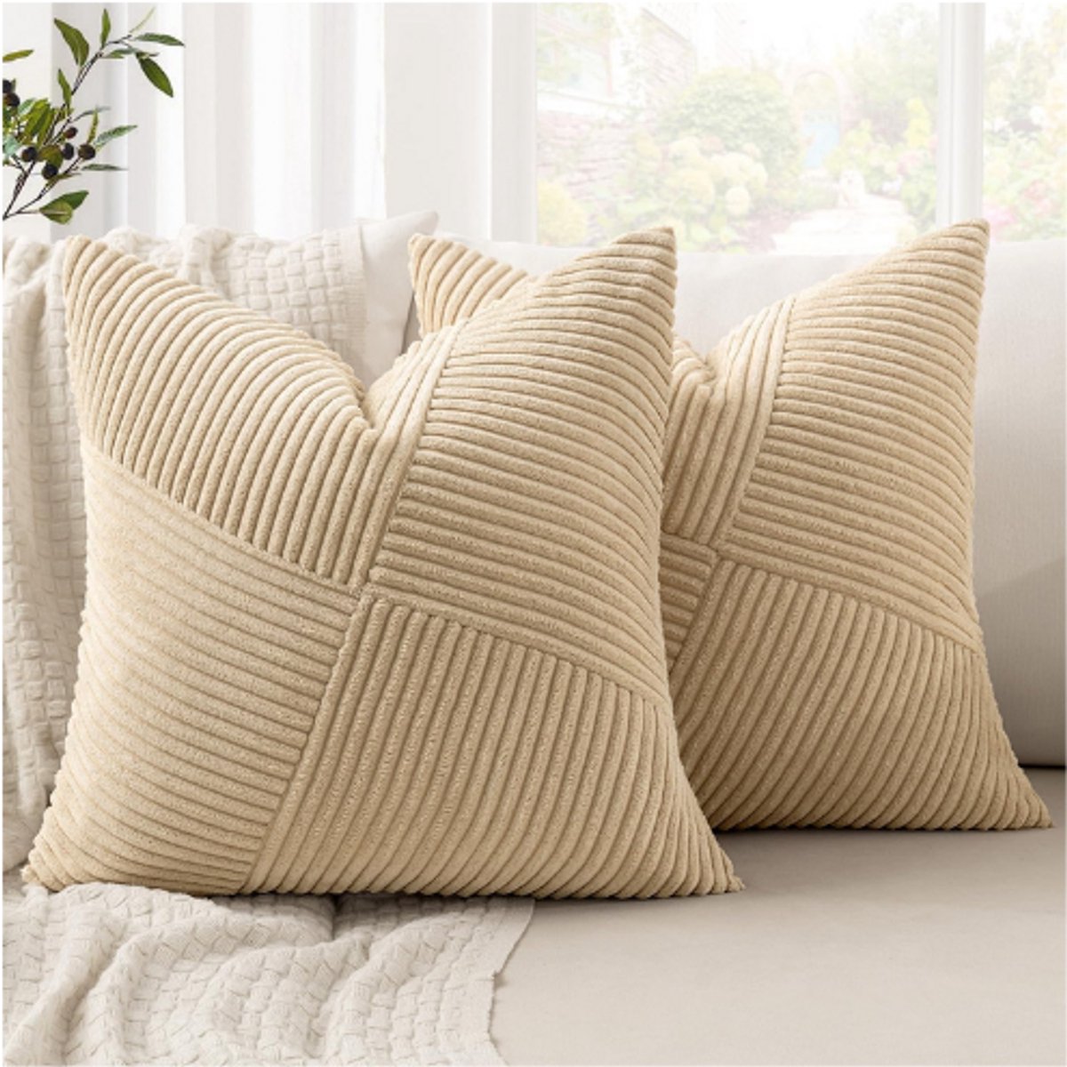 BOG Kussensloop Set - Beige 40x40 cm - Set Van 2 - Euro Design - Zonder Ritssluiting - Decoratieve Kussens Voor Bank Of Stoel - Woonkamer Of Kantoor
