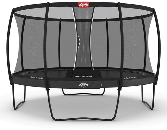 BERG Elite Regular 380 Trampoline Op Poten - Rond - Safety Net Deluxe - AirFlow Pro Springdoek - TwinSpring - Grijs