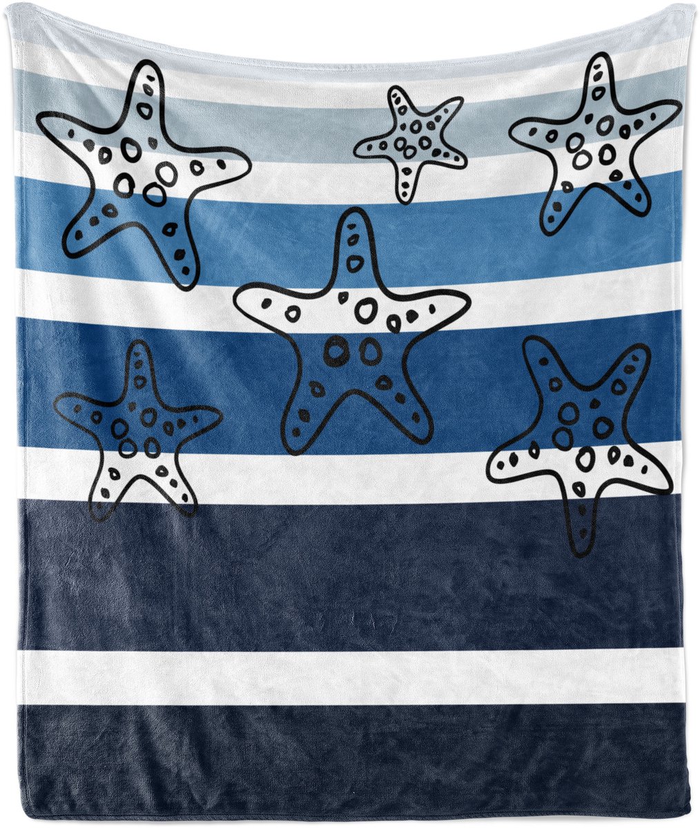 ABAKUHAUS Zachte flanellen fleece deken met zeestermotief, zeesterstrepen, knusse pluche plaid, 125 x 175 cm, veelkleurig