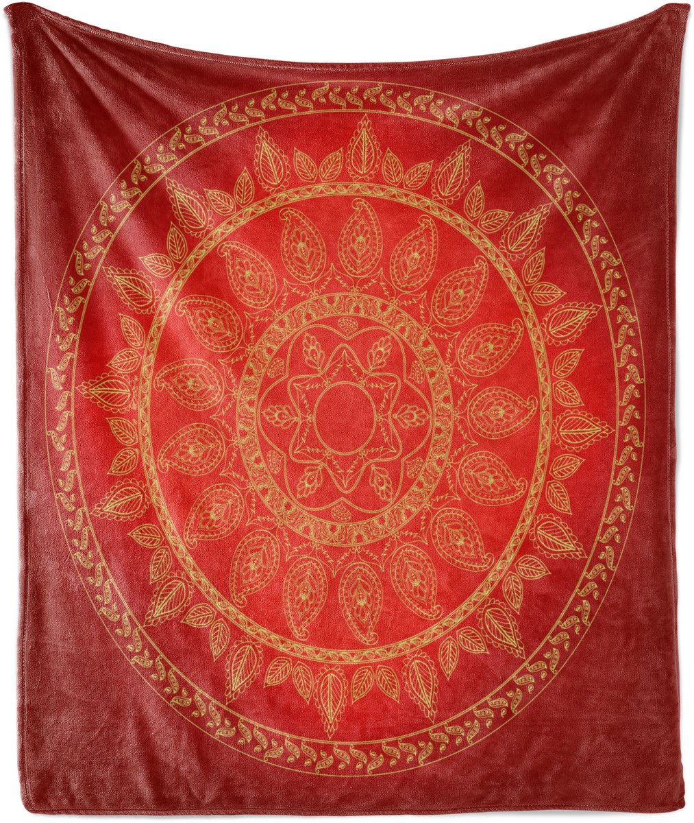ABAKUHAUS Mandala Zachte Flanellen Fleece Deken, Ottomaanse Motieven Stijl, Gezellige Pluche Plaid, 175 x 230 cm, Bordeauxrood