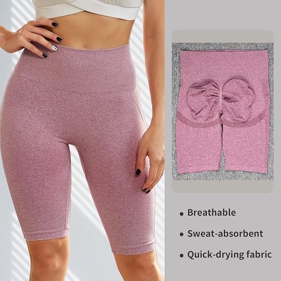 Dames Sportshorts met opgetrokken achterkant Seamless Gymleggings Hoge taille korte broeken Push up sportbroeken Ondoorzichtig Fietsshorts voor Fietsen Yoga Fitnes en Workout , roze , XL — afbeelding 5