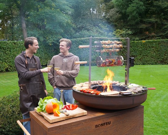 BonFeu BonBiza Island XL - Mobiele Buitenkeuken met Vuurschaal 100 cm en Plancha - Cortenstaal BBQ met Opbergruimte & Zwenkwielen - Outdoor Kookeiland 135x65x110 cm van BonFeu — afbeelding 2