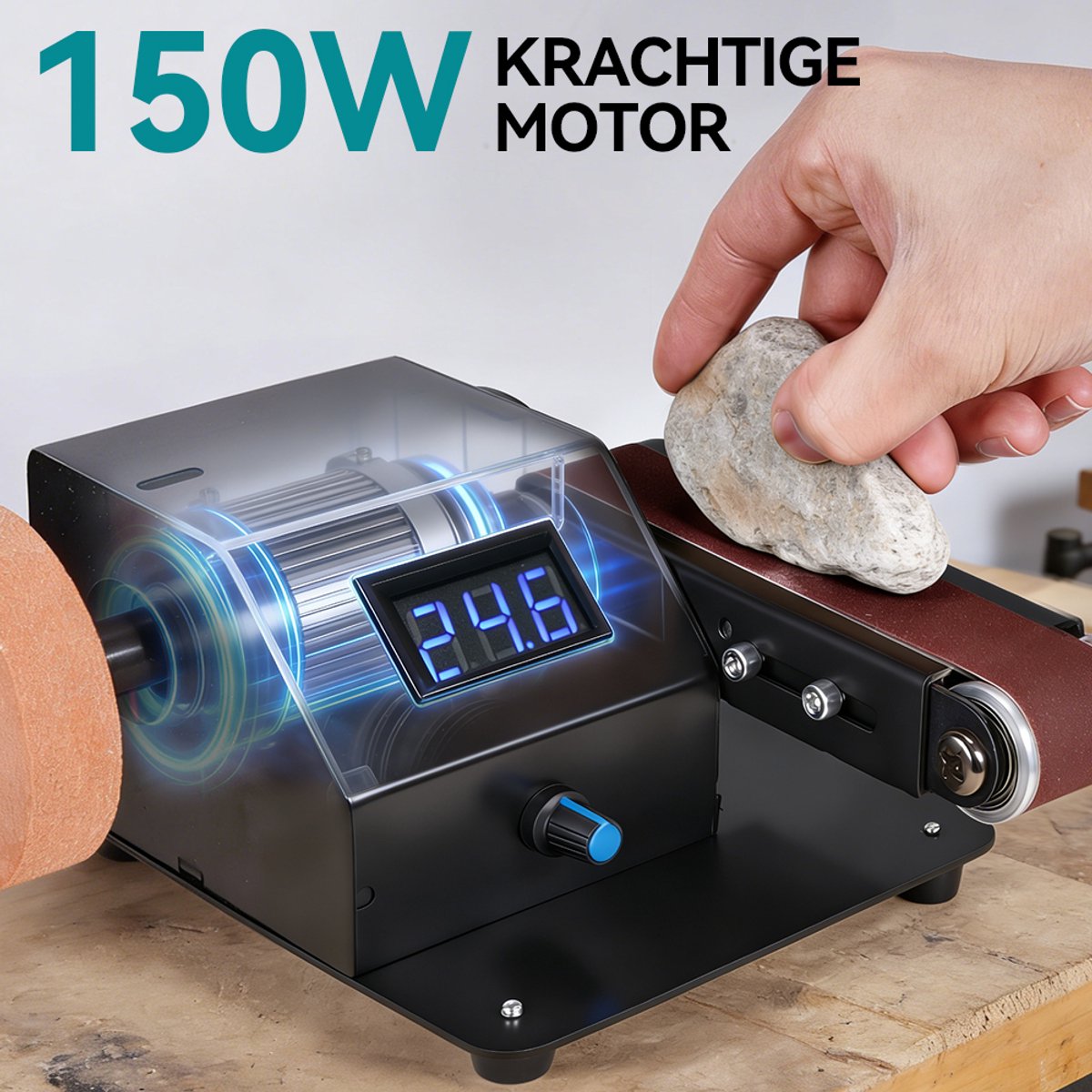Bandschuurmachine - 150 W Mini-bandschuurmachine - doe-het-zelf polijstschuurmachine - met 10 schuurbanden - traploze toerentalregeling en instelbare hoek – foto 3