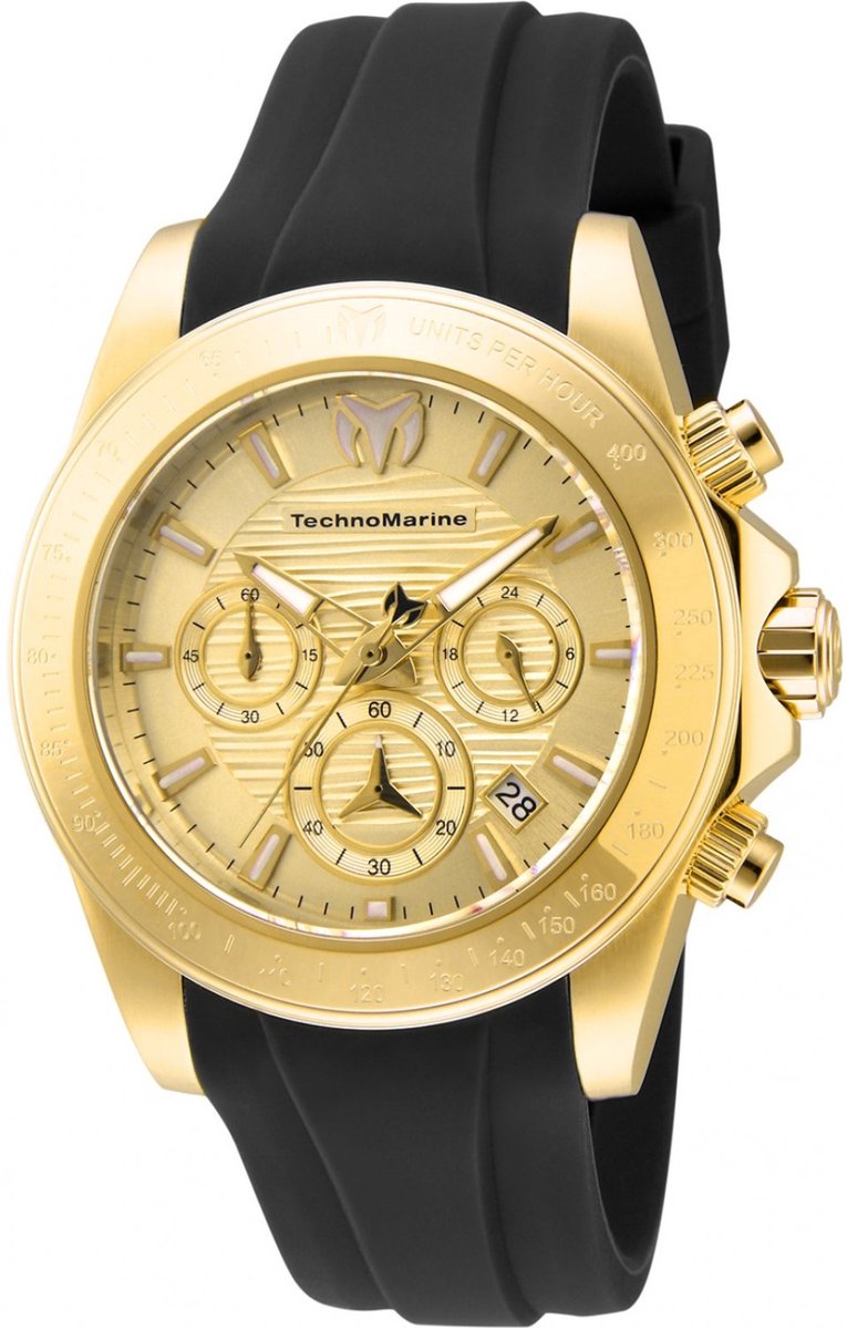 TechnoMarine Manta TM-219034 Heren Horloge - Waterdicht - Analoog - Quartz Uurwerk - Roestvrij Staal met gouden Wijzerplaat - 42mm