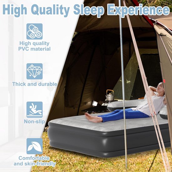 Luxe Opblaasbaar Tweepersoons Luchtbed met Rugleuning en Elektrische Pomp - Ideaal als Logeerbed of Campingbed van Merkloos — afbeelding 2