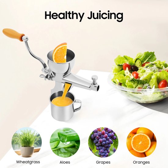 Sensova Handmatige Fruit- en Groenten Pers van Premium 304 RVS en Hout - met Fijnfilter en Tafelklemming - voor Tarwegras, Groenten en Vers Sap - Duurzame Desktop Juicer - met Grote Inlaat en Ergonomische Hendel voor Maximale Sapopbrengst van Sensova — afbeelding 5