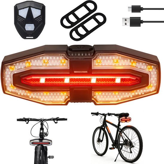 Fietsachterlicht - Fietsveiligheidslicht - 5 Lichtstanden & Draadloze Afstandsbediening - Met Richtingaanwijzer & USB Oplaadbaar - 500mAh - Waterdicht & Compact - Voor Nachtelijk Fietsen — afbeelding 2