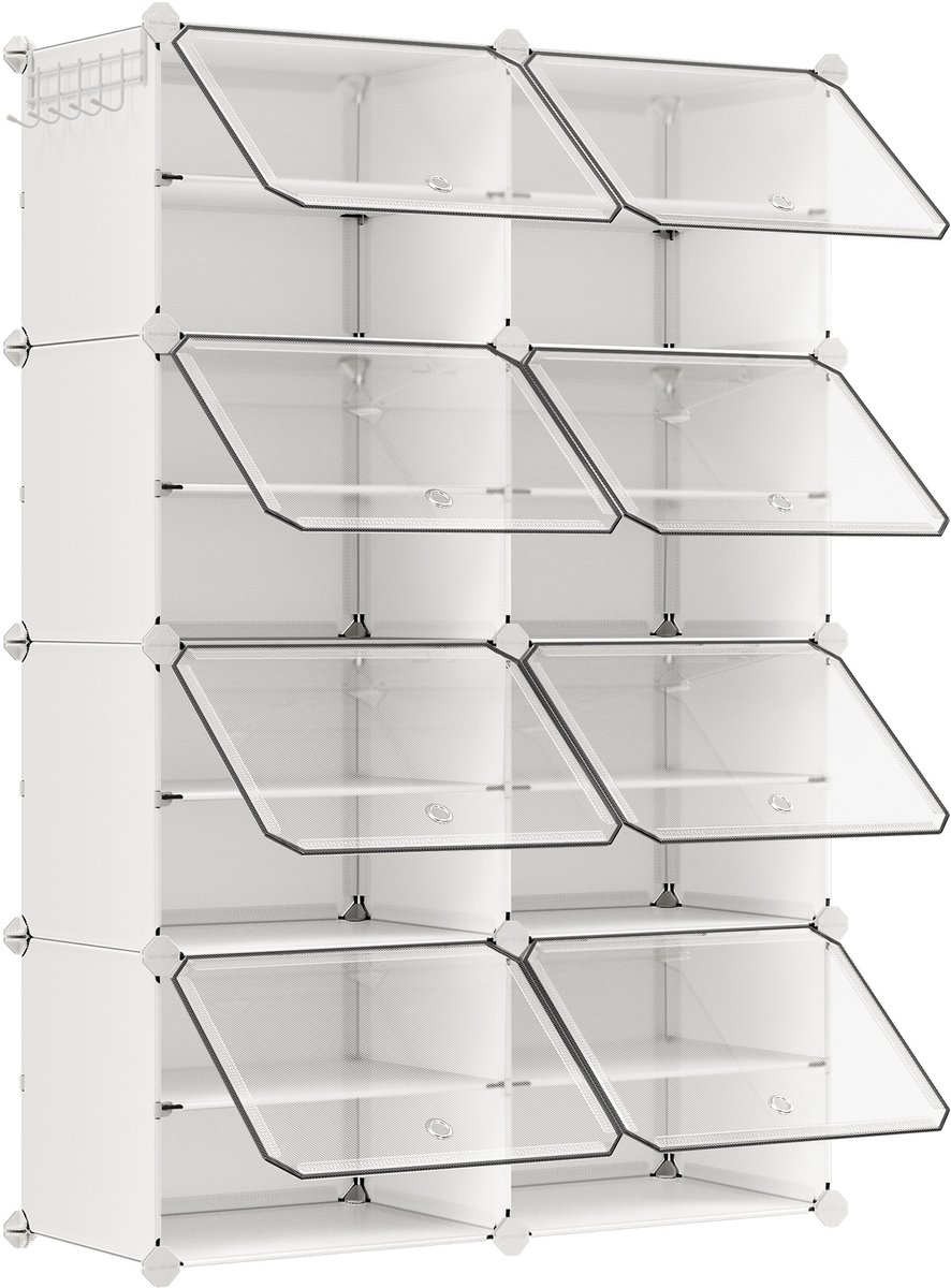 SONGMICS - Schoenenrek - Schoenenrek met 8 Vakken - Met Deuren en Stalen Frame - Voor Hal en Slaapkamer