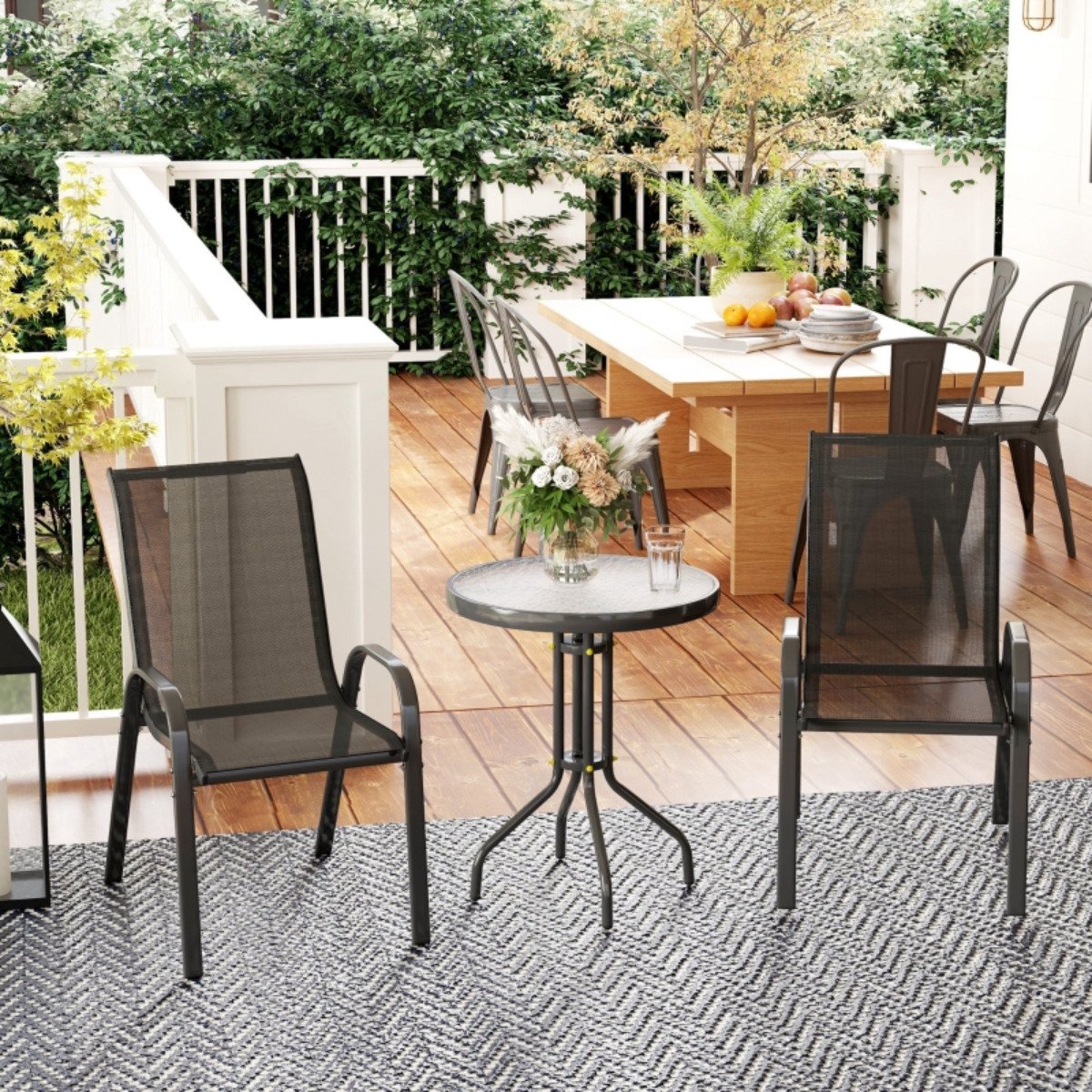 Bistroset - Weerbestendig - Glazen Tafel - Stapelbaar - Zwart