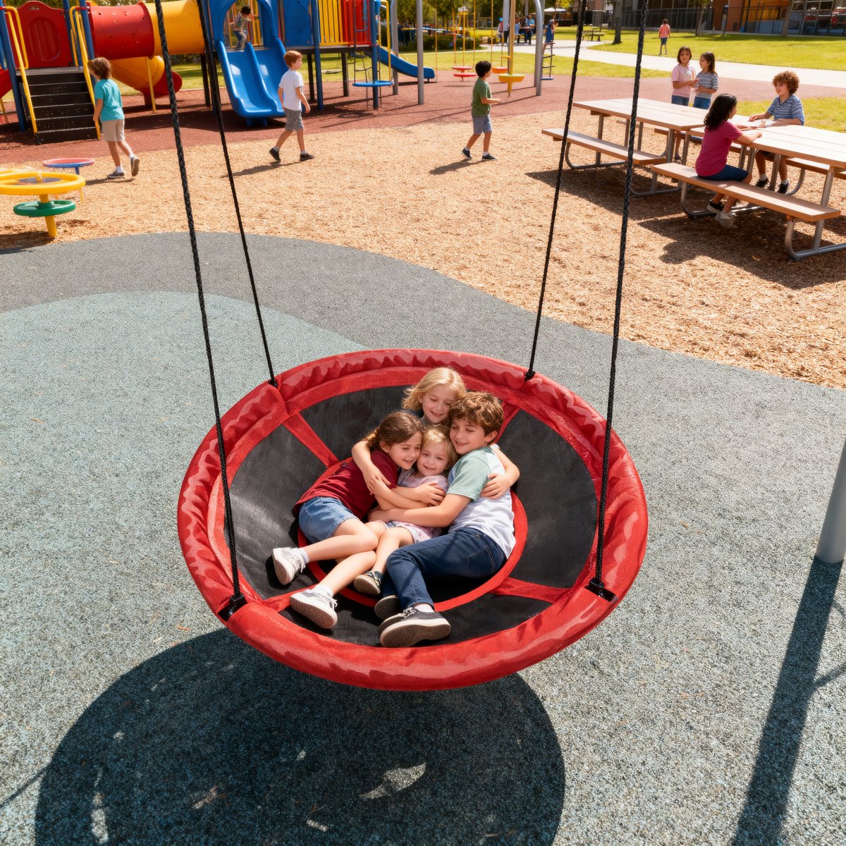 Eddy Toys Nestschommel - Ronde Schommel Kinderen 100 cm met Bevestiging - Verstelbare Touwen - Tot 100 kg - Rood — afbeelding 4