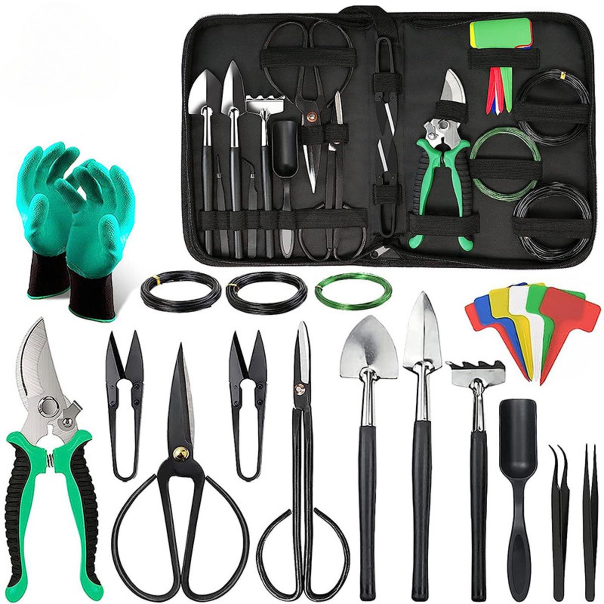 ELEVATE® 24-delige Plantverzorging Set – Complete Tuingereedschap, Bonsai Set met Snoeischaar, Plantschep, Pincet & Opbergtas – Voor Kamerplanten, Tuin & Verpotten