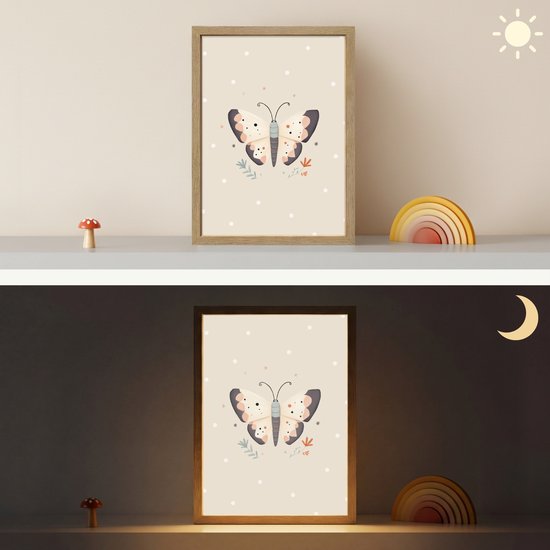 Nachtlampje 30x40 cm - Kinder lamp - Vlinder - Minimalistisch - Pastel - Stippen - Tafellamp kinderkamer draadloos - Slaapkamer lampje - Bedlamp kinderen - Kinderlampje - Wandlamp babykamer - Nachtlampjes van Merkloos — afbeelding 4