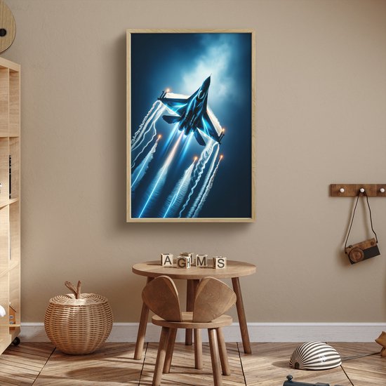 Nachtlampje 60x90 cm - Kinder lamp - Straaljager - Blauw - Jongens - Tafellamp kinderkamer draadloos - Slaapkamer lampje - Bedlamp kinderen - Kinderlampje - Wandlamp babykamer - Nachtlampjes van Merkloos — afbeelding 3