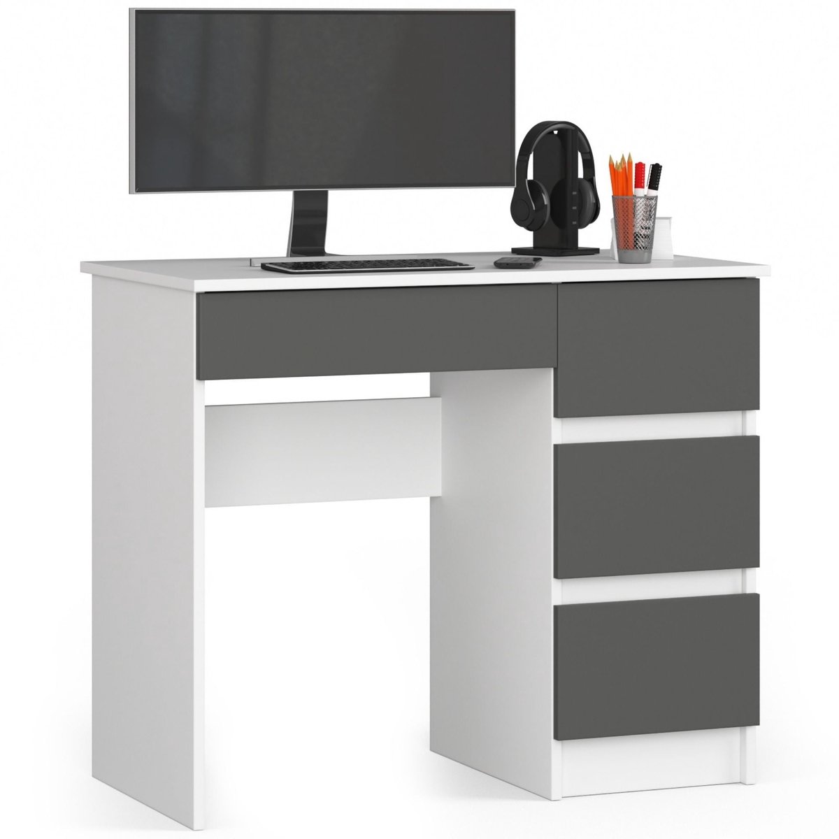 Akord Bureau Rechts A-7 / Computerbureau / Computer Tafel / Bureautafel Rechts / Wit - Grafietgrijs / 90 x 77 x 50 cm