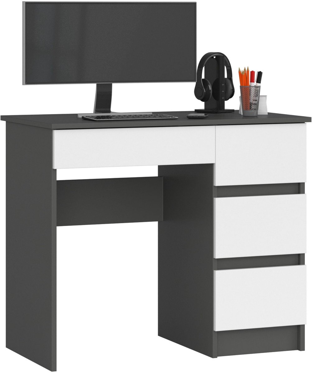 Bureau Rechts A-7 / Computerbureau / Computer Tafel / Bureautafel Rechts / Grafietgrijs - Wit / 90 x 77 x 50 cm