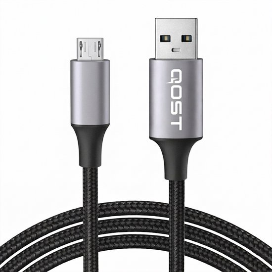 Qost - Câble USB-A vers Micro USB - Gris sidéral - 1 mètre - Données et charge - Compatible avec PS4 / Xbox One / Android