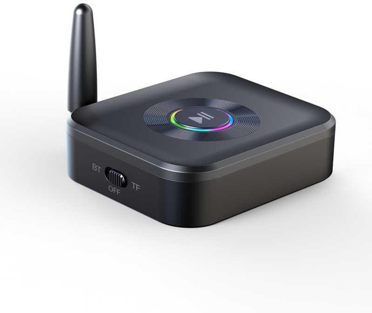 Bluetooth 5.1 Audio Ontvanger - 50 meter - TF Kaart - 3.5mm AUX - Antenne - Sfeerlicht - voor Auto en Versterker - zwart