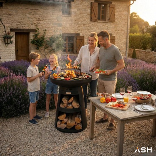 ASH - Horizon - Plancha BBQ - Buitenkeuken - Barbecue Met houtopslag - Buitenkoken - Zwart - Vuurschaal BBQ - Vuurkorf - Plancha ring - Sfeerhaard - Plancha Bakken van ASH — afbeelding 4
