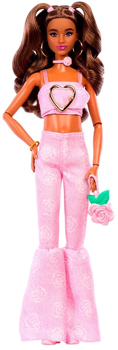 Barbie Deluxe Stijl - Roze Denim Croptop en Bruin Haar - Modepop — afbeelding 11