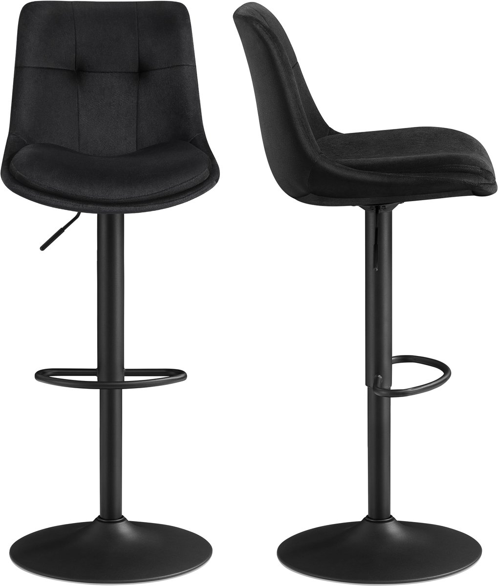 Vasagle Barkruk - Met Rugleuning en Voetsteun - In Hoogte Verstelbaar en Draaibaar Zwart