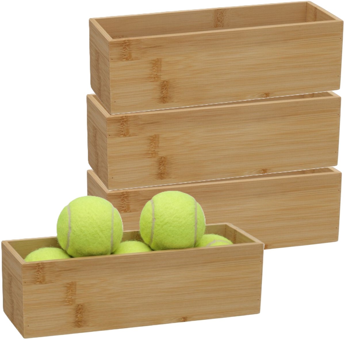 5Five 5Five houten bakje - 4x - organizer - bamboe - 23 x 8 x 7 cm - kast en lade verdelers - opslag - sorteerbakje