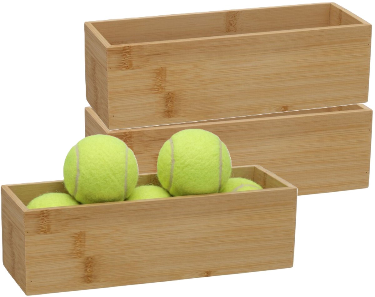5Five 5Five houten bakje - 3x - organizer - bamboe - 23 x 8 x 7 cm - kast en lade verdelers - opslag - sorteerbakje