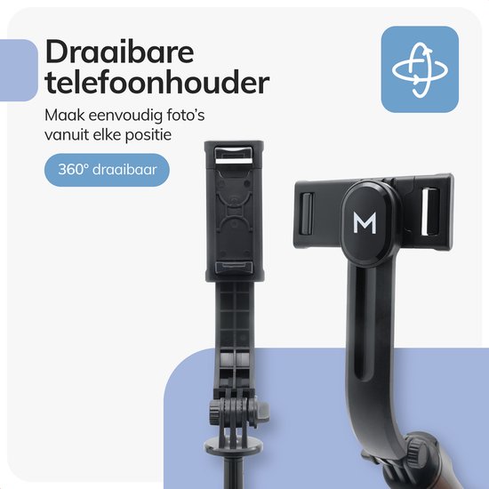 Zwarte, 360° draaibare telefoonhouder voor elke positie.