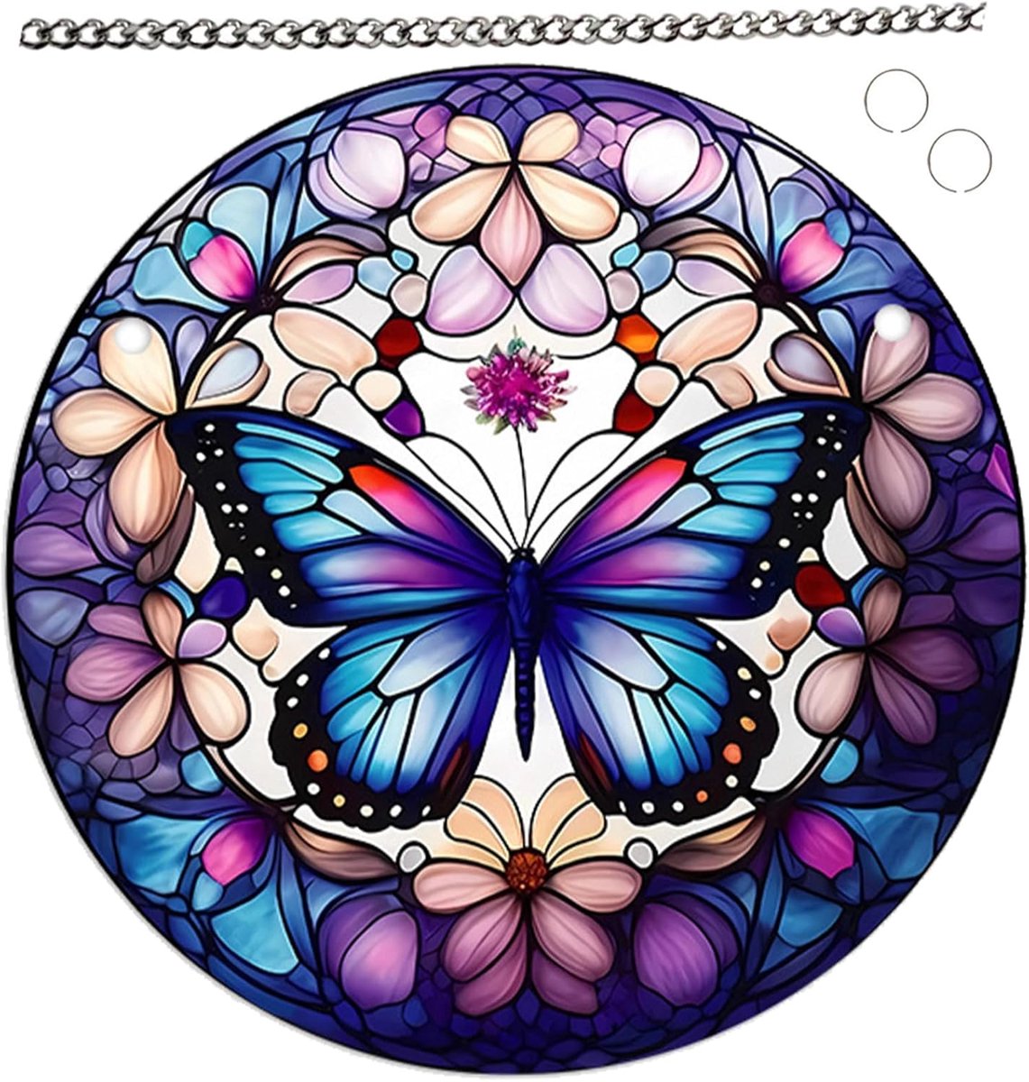 Vlinder Decoraties - Glas In Lood Stijl - Raam Decoratie - Acryl Nabooting Glas - 15cm Diameter - Kleurrijk