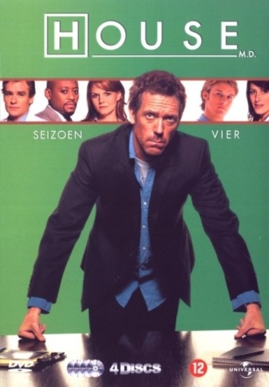 House M.D. Seizoen 4 DVD-hoes met Dr. House in het midden en castleden erboven. 4 discs.