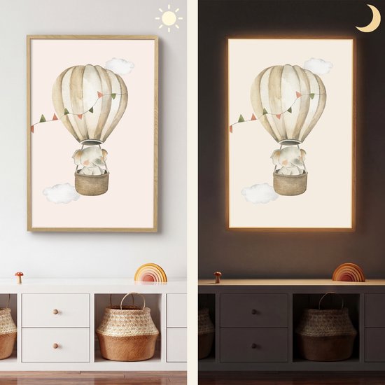 Nachtlampje 70x100 cm - Kinder lamp - Luchtballon - Olifant - Watercolor - Beige - Dieren - Tafellamp kinderkamer draadloos - Slaapkamer lampje - Bedlamp kinderen - Kinderlampje - Wandlamp babykamer - Nachtlampjes van OnlyWow — afbeelding 4