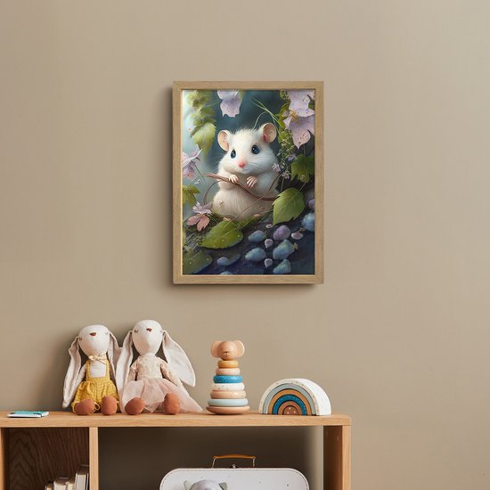 Nachtlampje 30x40 cm - Kinder lamp - Muis - Bos - Bloemen - Illustratie - Bosdieren - Tafellamp kinderkamer draadloos - Slaapkamer lampje - Bedlamp kinderen - Kinderlampje - Wandlamp babykamer - Nachtlampjes van Merkloos — afbeelding 3