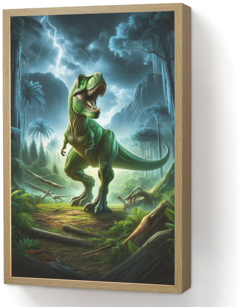 Nachtlampje 40x60 cm - Kinder lamp - Dino - Jongens - Groen - Blauw - T-Rex - Tafellamp ki