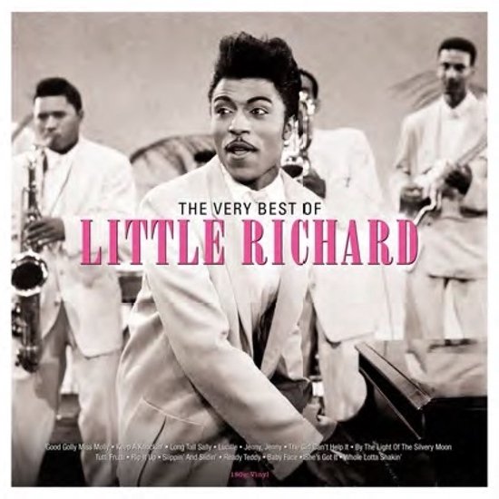 Zwart-wit albumhoes van The Very Best Of Little Richard met Richard aan de piano, omringd door zijn band in pak.