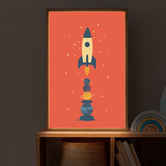 Nachtlampje 40x60 cm - Kinder lamp - Raket - Planeten - Rood - Tafellamp kinderkamer draadloos - Slaapkamer lampje - Bedlamp kinderen - Kinderlampje - Wandlamp babykamer - Nachtlampjes van Merkloos — afbeelding 2