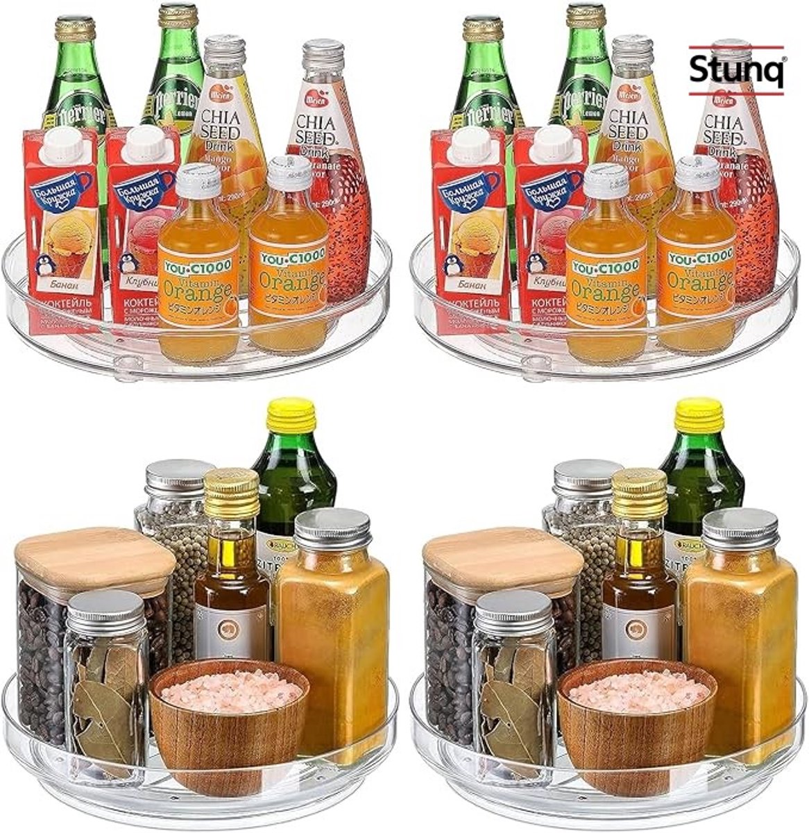 Draaiplateau set van 4 stuks, 360 graden draaibaar organisatieplateau voor koelkast en keukenkast